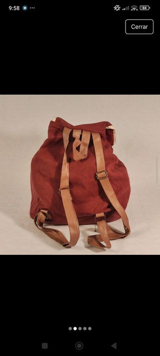 Mochila de lona color burdeos y beige
