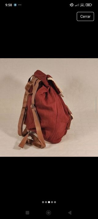 Mochila de lona color burdeos y beige