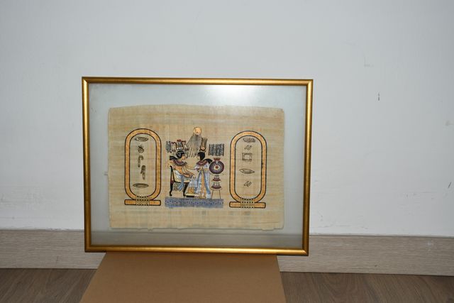 Cuadro con doble cristal con Papiro Egipcio Dorado