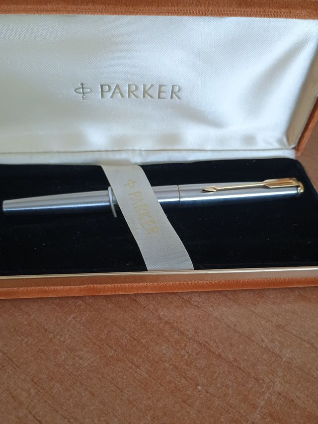 Pluma Parker Cromo y Dorado Años 70