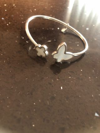 Pulsera Acero Mariposa y Trébol de nácar