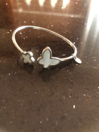 Pulsera Acero Mariposa y Trébol de nácar