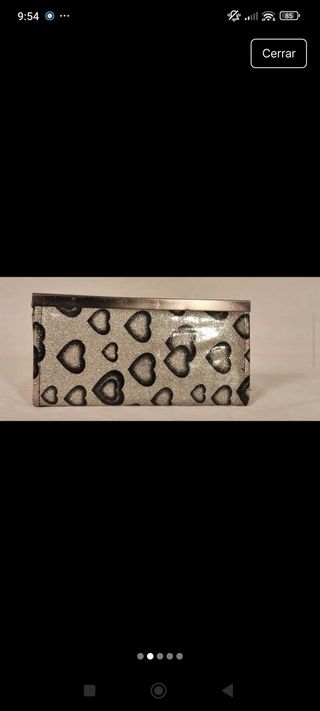 Cartera vintage purpurina plateada de corazones