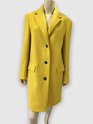 Cappotto lungo giallo in lana vergine, monopetto