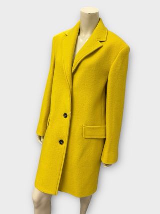 Cappotto lungo giallo in lana vergine, monopetto