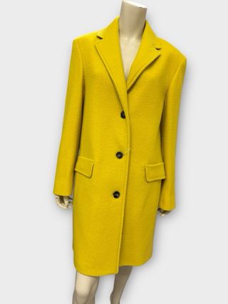 Cappotto lungo giallo in lana vergine, monopetto