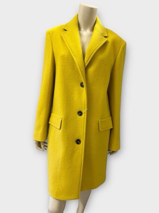 Cappotto lungo giallo in lana vergine, monopetto