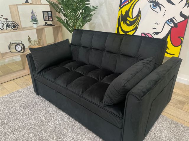 Sofá cama negro de terciopelo