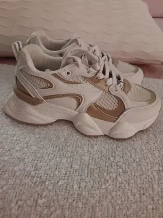 Zapatillas deportivas mujer beige y oro talla 38