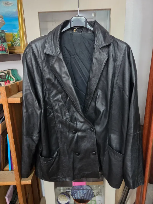 Chaqueta Cuero Vintage Mujer Negra