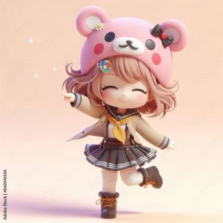 Bambola stile anime con cappello orsetto