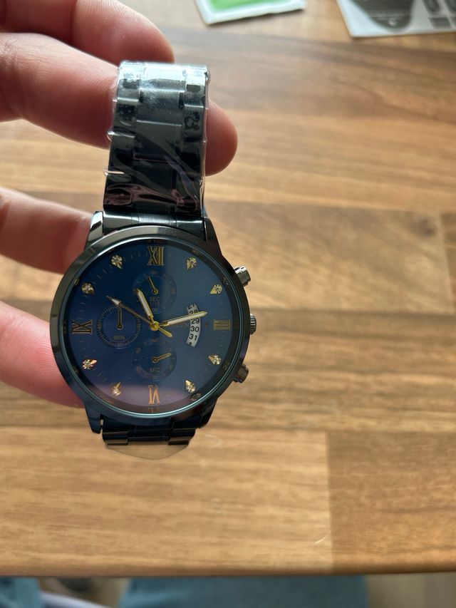 Relógio Analógico Preto e Azul