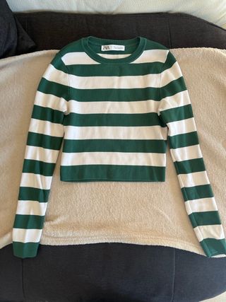 Maglietta Zara a righe verde e bianca taglia M