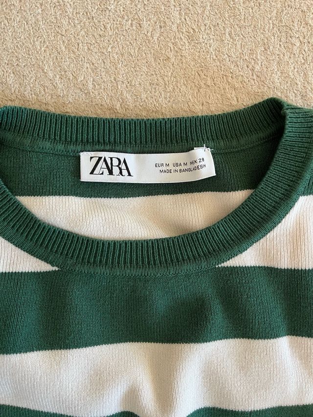 Maglietta Zara a righe verde e bianca taglia M