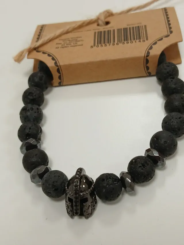 Pulseira Pedra Lava Pingente Cavaleiro