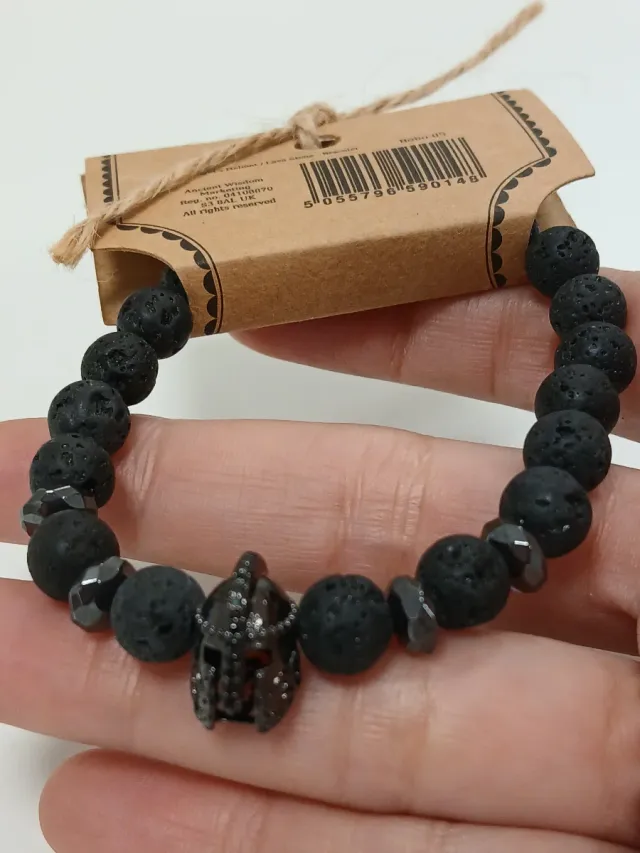 Pulseira Pedra Lava Pingente Cavaleiro