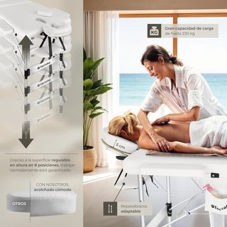 Camilla de Masaje Plegable y Ajustable Blanca