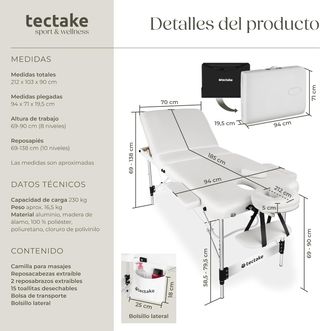 Camilla de Masaje Plegable y Ajustable Blanca