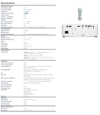 Proiettore Optoma UHD42 4K HDR DLP