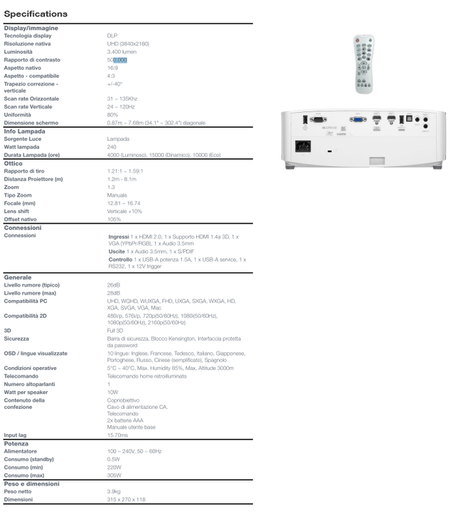 Proiettore Optoma UHD42 4K HDR DLP