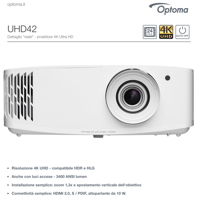 Proiettore Optoma UHD42 4K HDR DLP