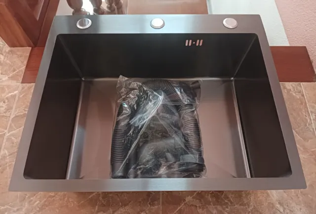 FREGADERO INOX NEGRO 50X40 Y GRIFO NUEVOS A 75 EUR