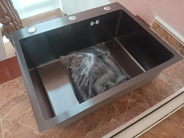 FREGADERO INOX NEGRO 50X40 Y GRIFO NUEVOS A 75 EUR