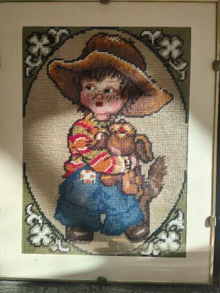 Coppia quadri punto croce anni '80