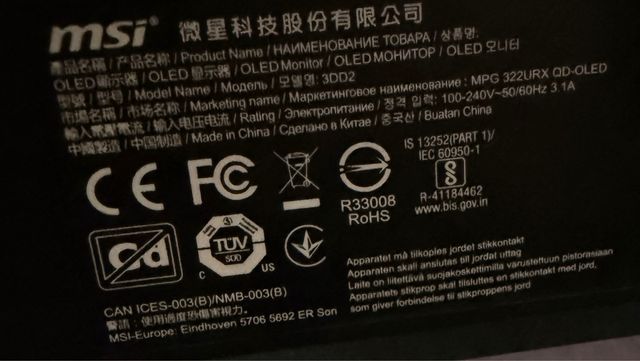 Monitor Gaming MSI 32” 4K QD-OLED 240Hz 0,03ms