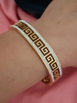 Pulsera ancha,circonitas baño oro 12cm
