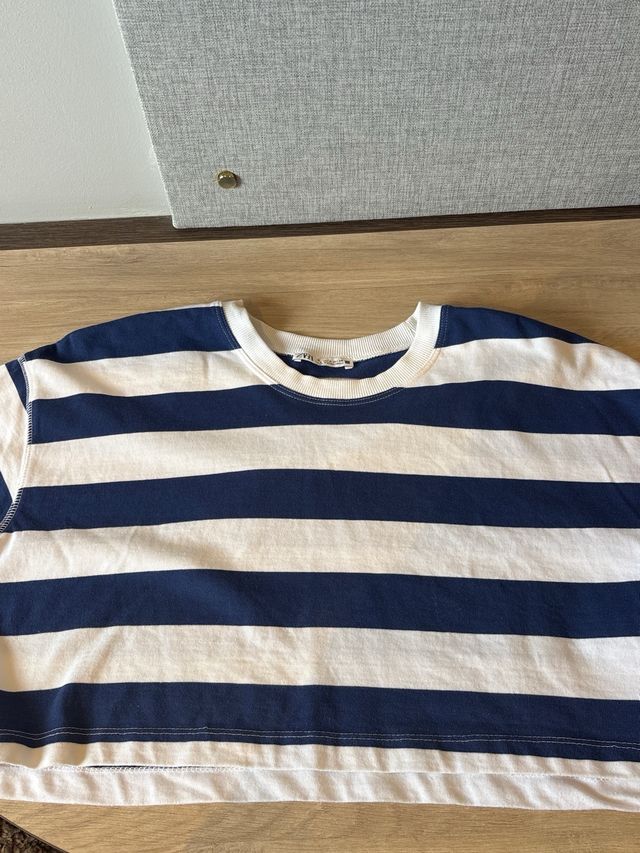Camiseta Zara Rayas Azul y Blanca Talla S