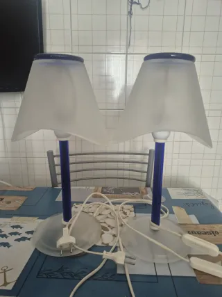 Coppia Lampade da Tavolo Vetro Blu