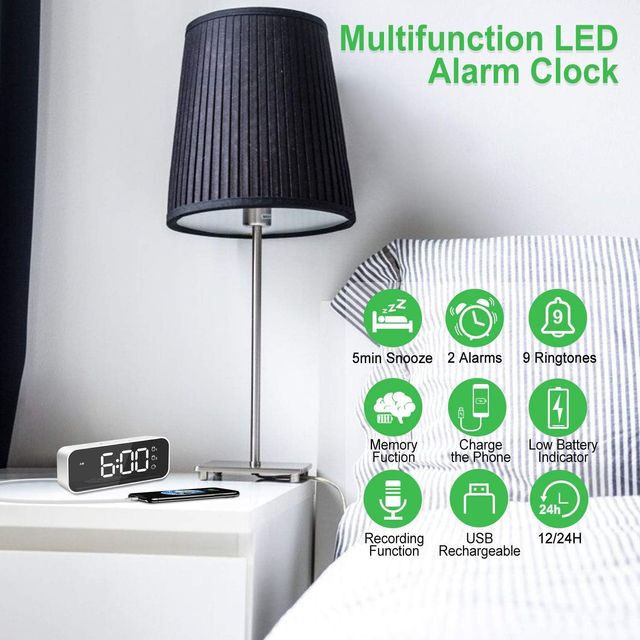 Reloj Despertador Digital USB Recargable