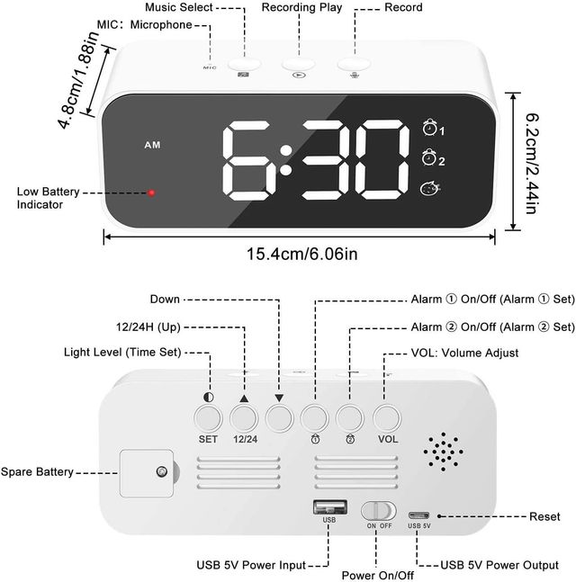 Reloj Despertador Digital USB Recargable