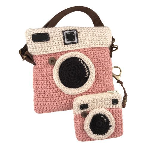 Set borsa e borsa fotografica retrò all'uncinetto