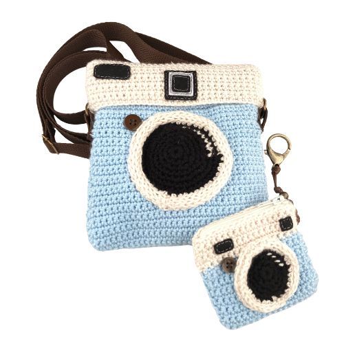 Set borsa e borsa fotografica retrò all'uncinetto