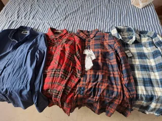 Lote  5 Camisas Hombre Cuadros Azul/Rojo Talla L