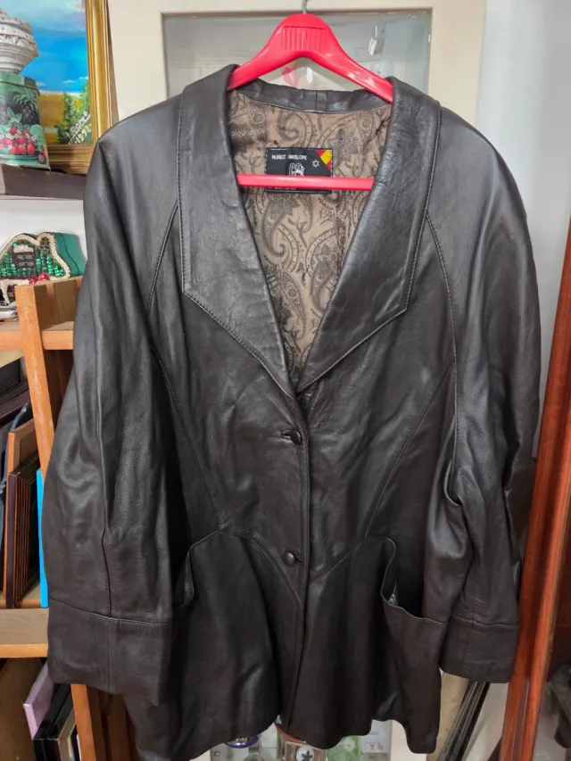 Abrigo Largo Cuero Mujer Vintage Marrón