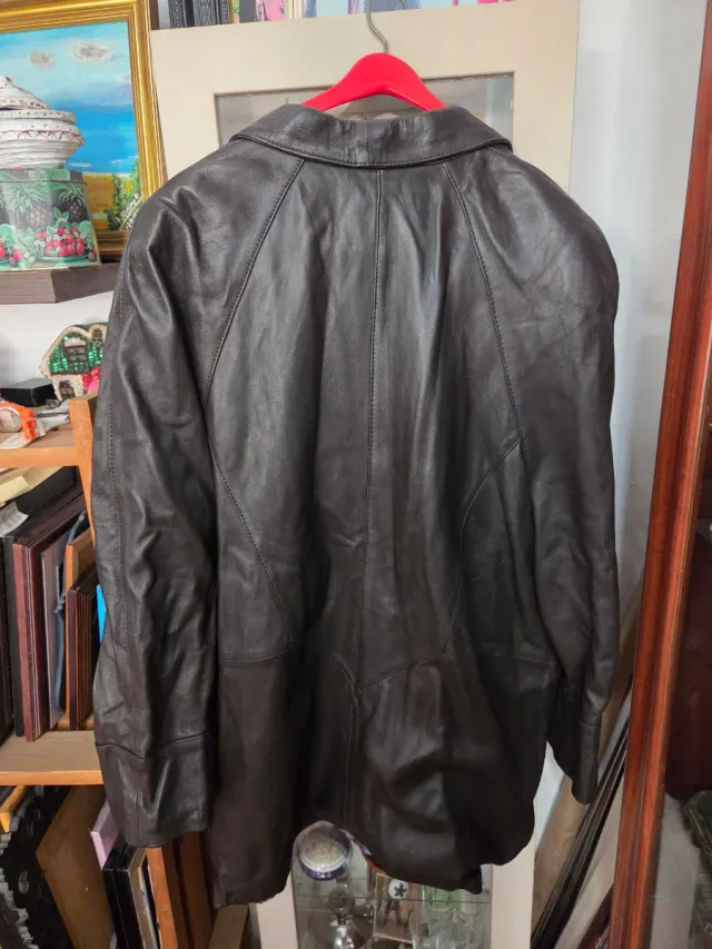 Abrigo Largo Cuero Mujer Vintage Marrón