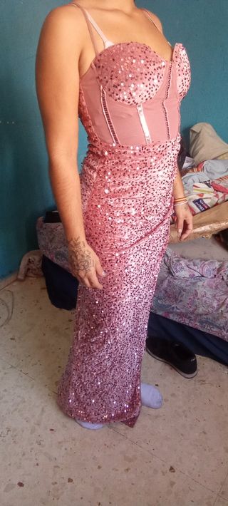 Vestido fiesta lentejuelas rosa