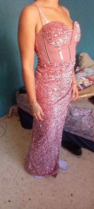 Vestido fiesta lentejuelas rosa