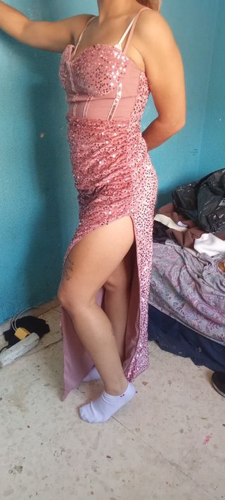 Vestido fiesta lentejuelas rosa