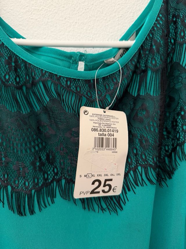 Vestido verde agua con encaje negro talla L