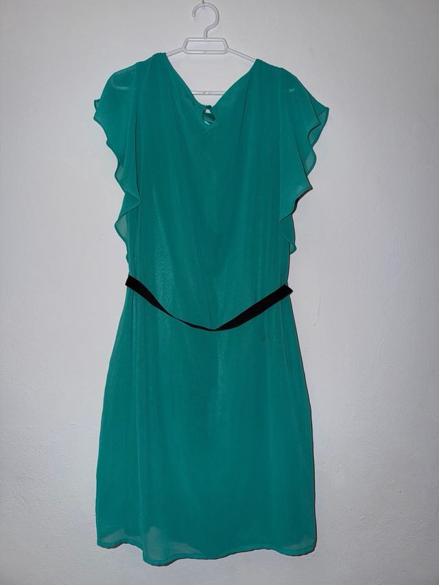 Vestido verde agua con encaje negro talla L