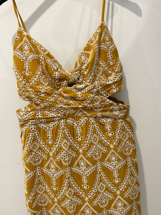 Vestido largo Zara bordado amarillo/mostaza