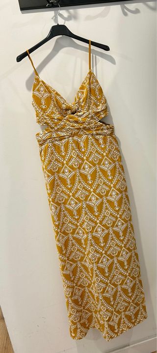 Vestido largo Zara bordado amarillo/mostaza