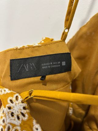 Vestido largo Zara bordado amarillo/mostaza
