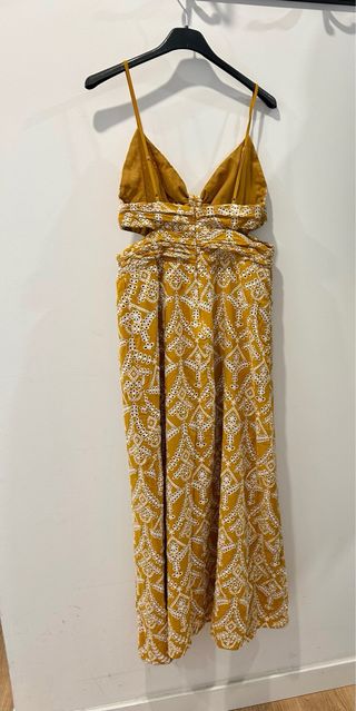 Vestido largo Zara bordado amarillo/mostaza