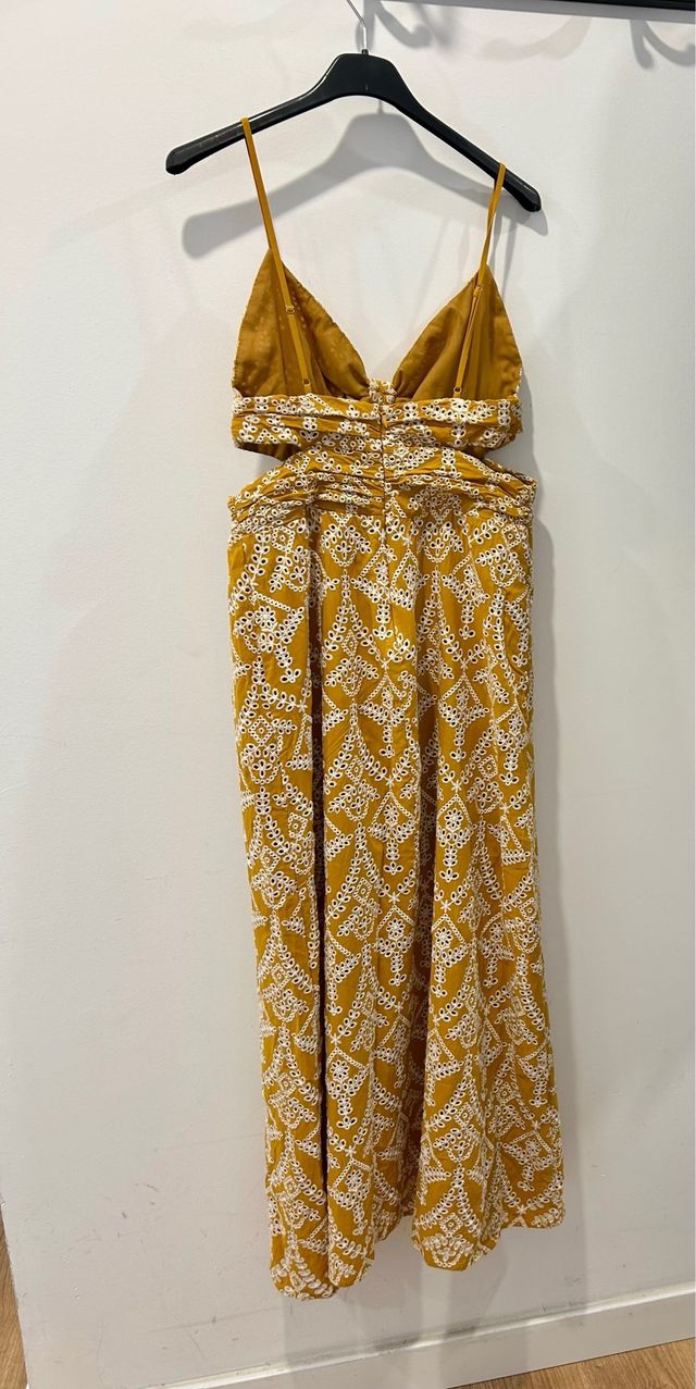 Vestido largo Zara bordado amarillo/mostaza