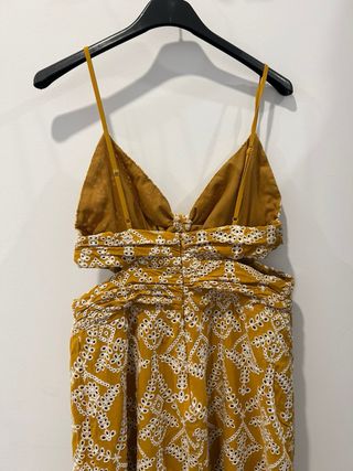 Vestido largo Zara bordado amarillo/mostaza
